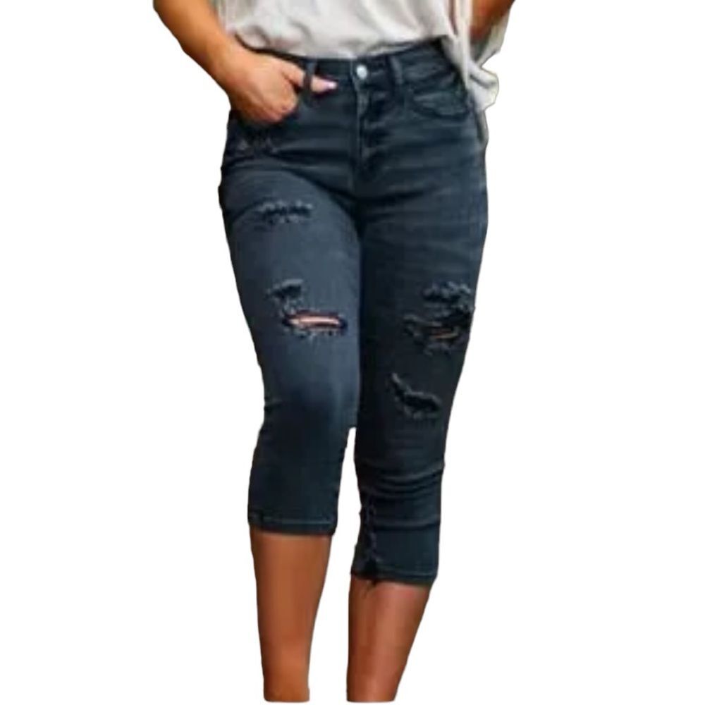 Judy Blue Jeans Black Distressed Skinny Fit Capri Womens Size 28